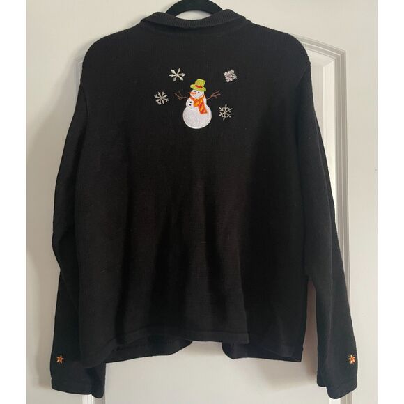 Vtg Style Holiday Snowman Christmas Sweater Full Zip Knit Cardigan Size L - Picture 4 of 6